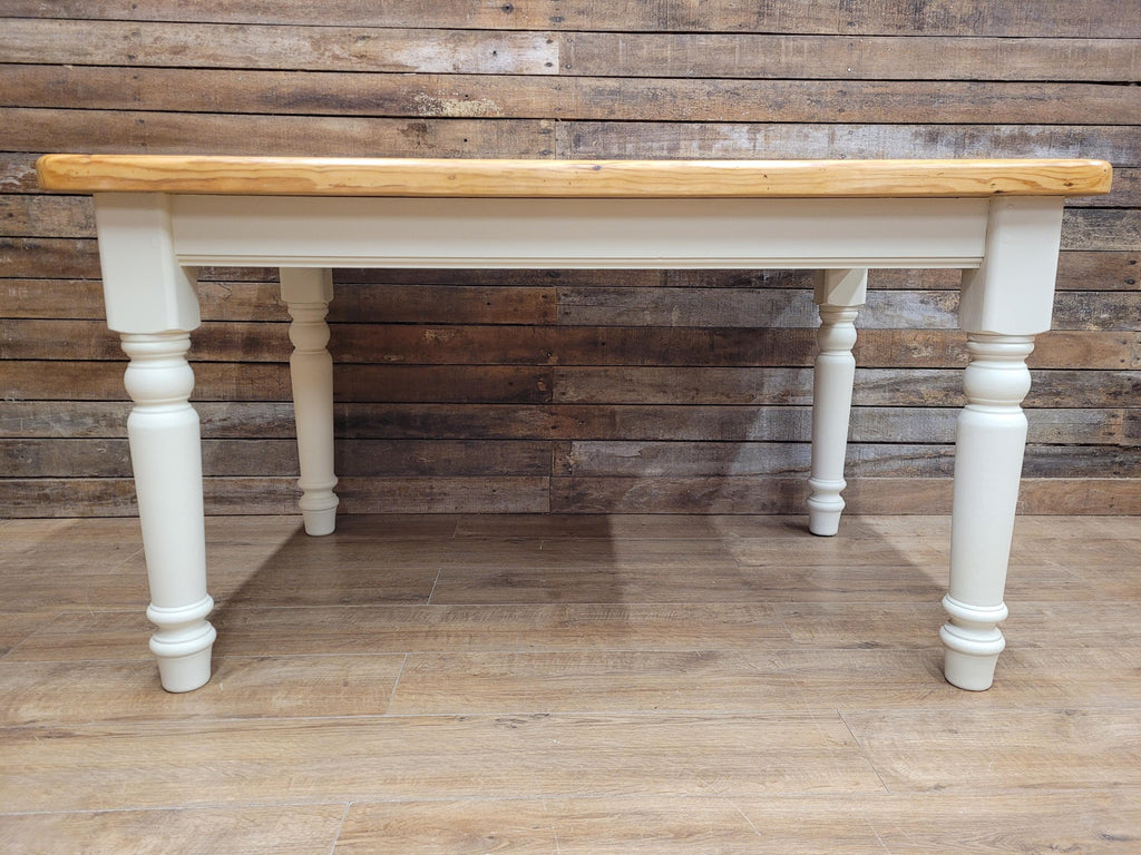 Painted Pine Farmhouse Dining Table Waxed Top Turned Removable Legs