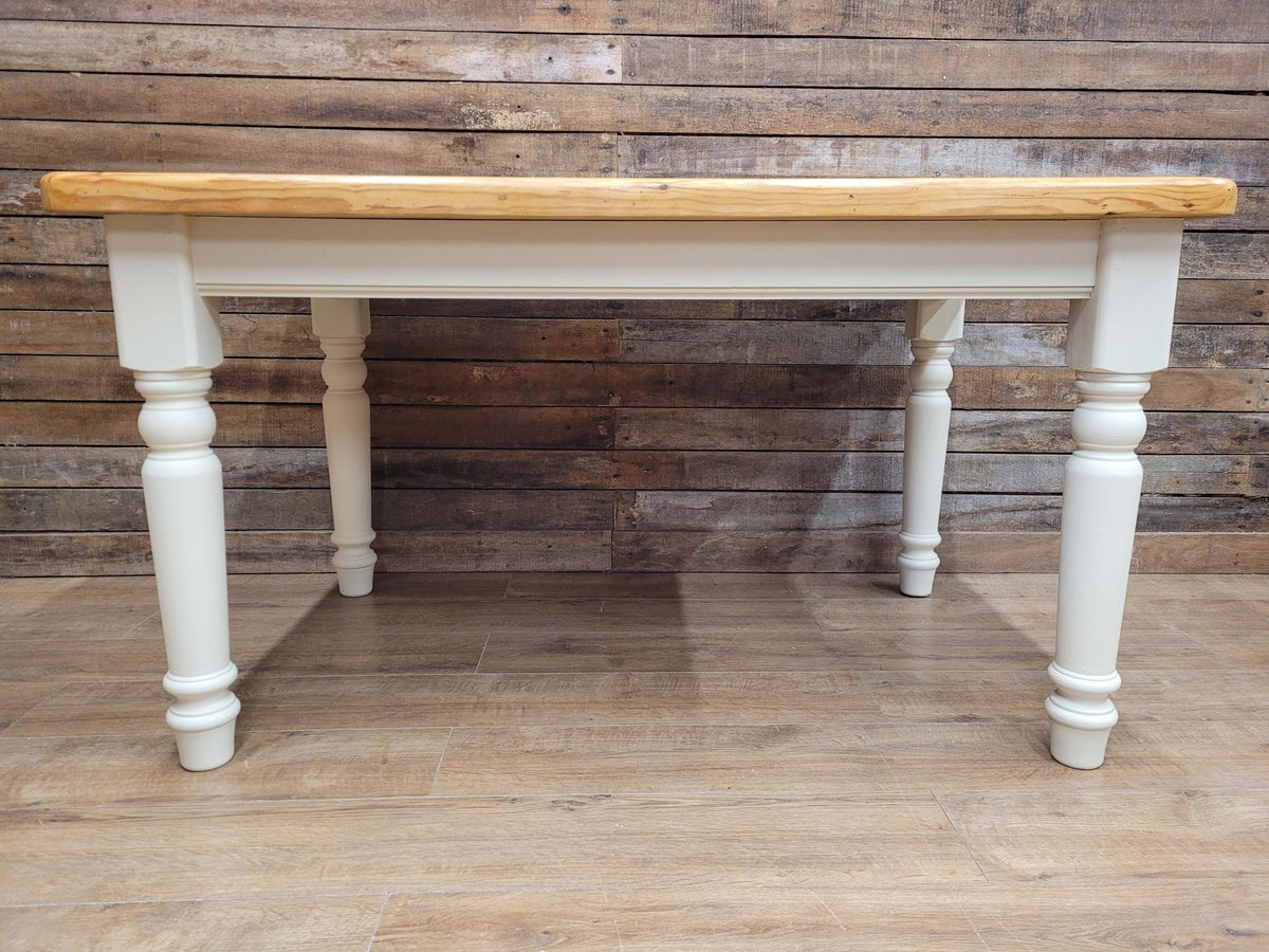 Painted Pine Farmhouse Dining Table Waxed Top Turned Removable Legs