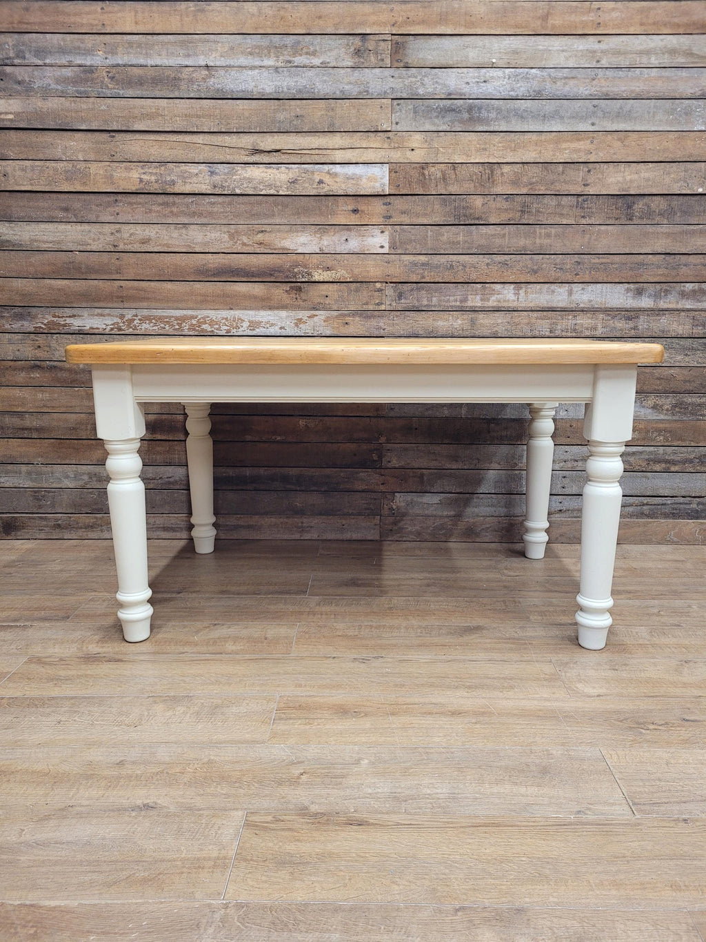 Painted Pine Farmhouse Dining Table Waxed Top Turned Removable Legs