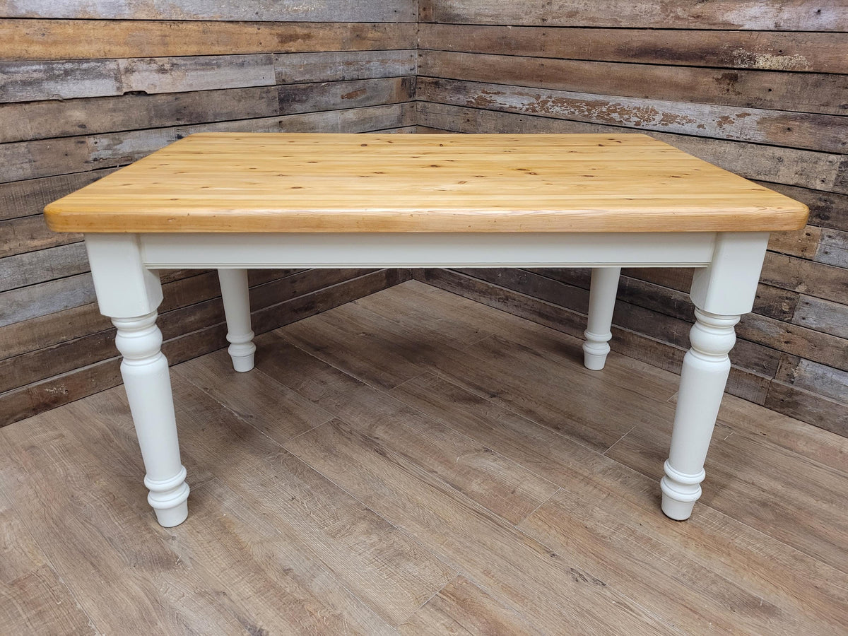 Painted Pine Farmhouse Dining Table Waxed Top Turned Removable Legs