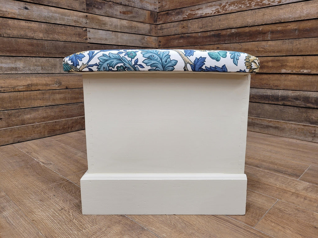 Morris Bird Fabric Pine Storage Bench Painted Blanket Box