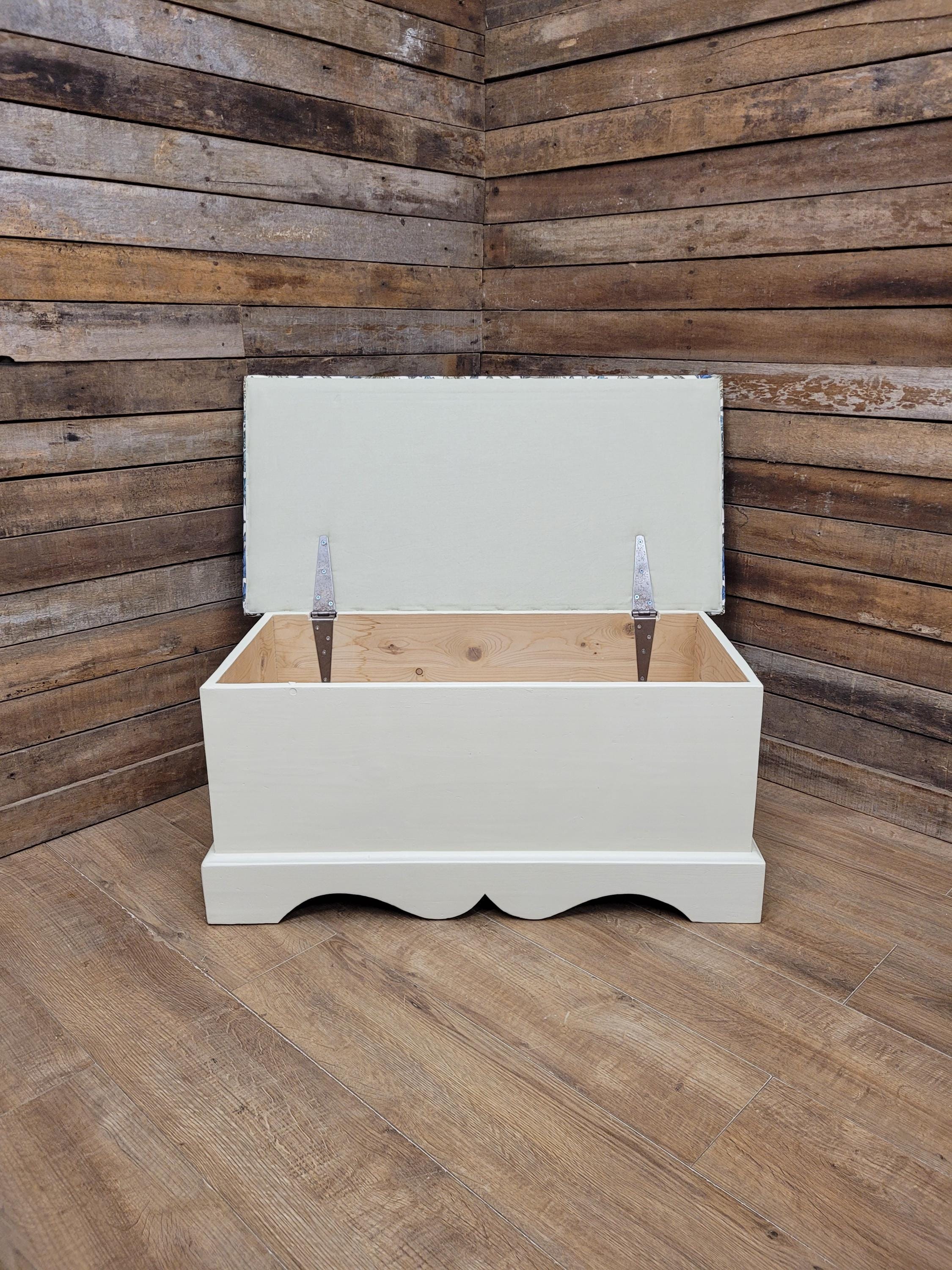 Morris Bird Fabric Pine Storage Bench Painted Blanket Box