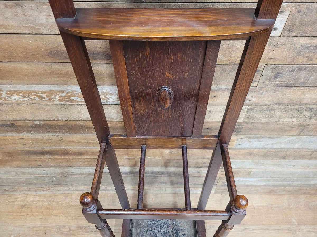 Edwardian Oak Hall Stand Arts & Craft Bevelled Mirror Original Drip Tray Antique