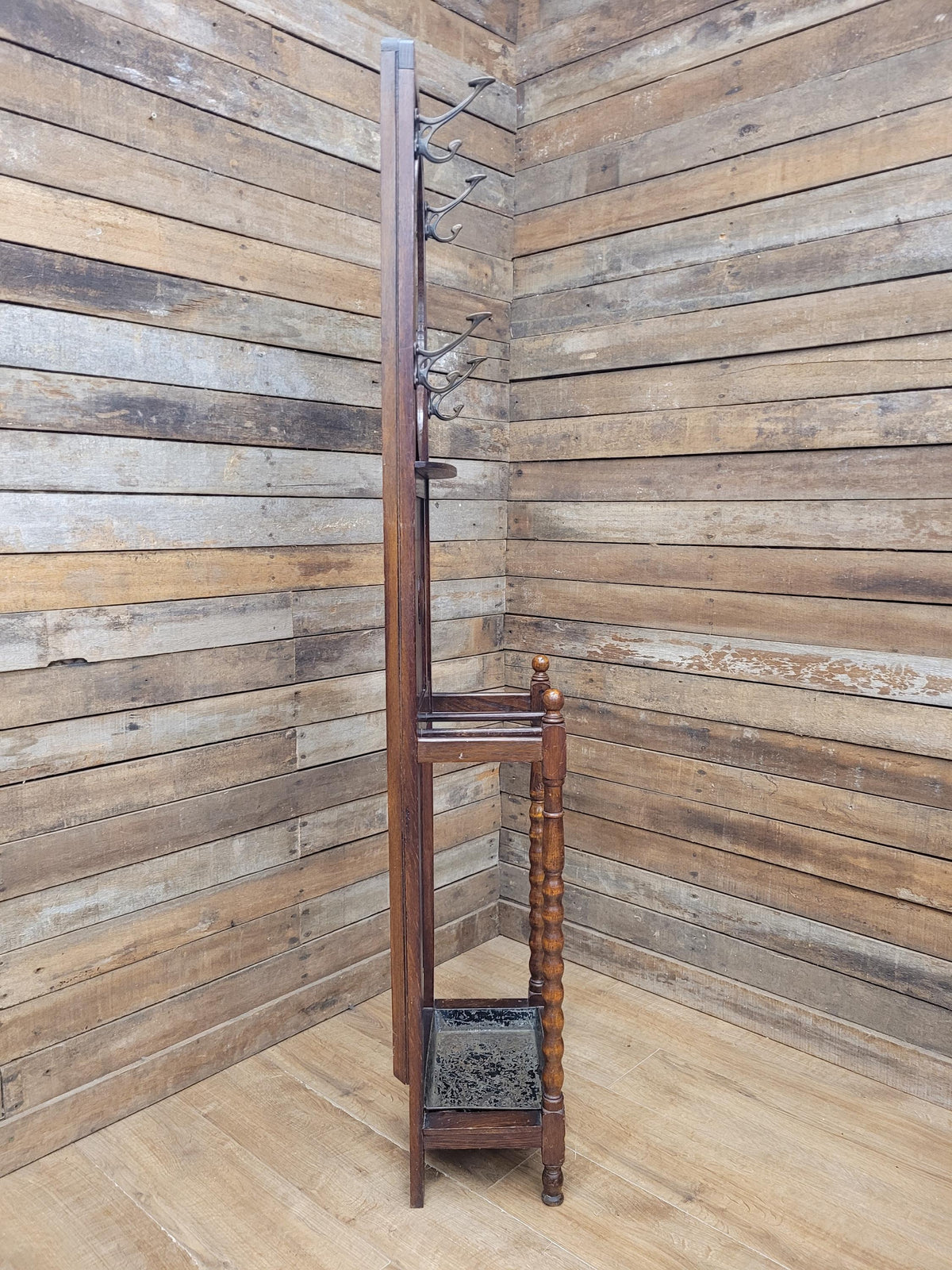 Edwardian Oak Hall Stand Arts & Craft Bevelled Mirror Original Drip Tray Antique