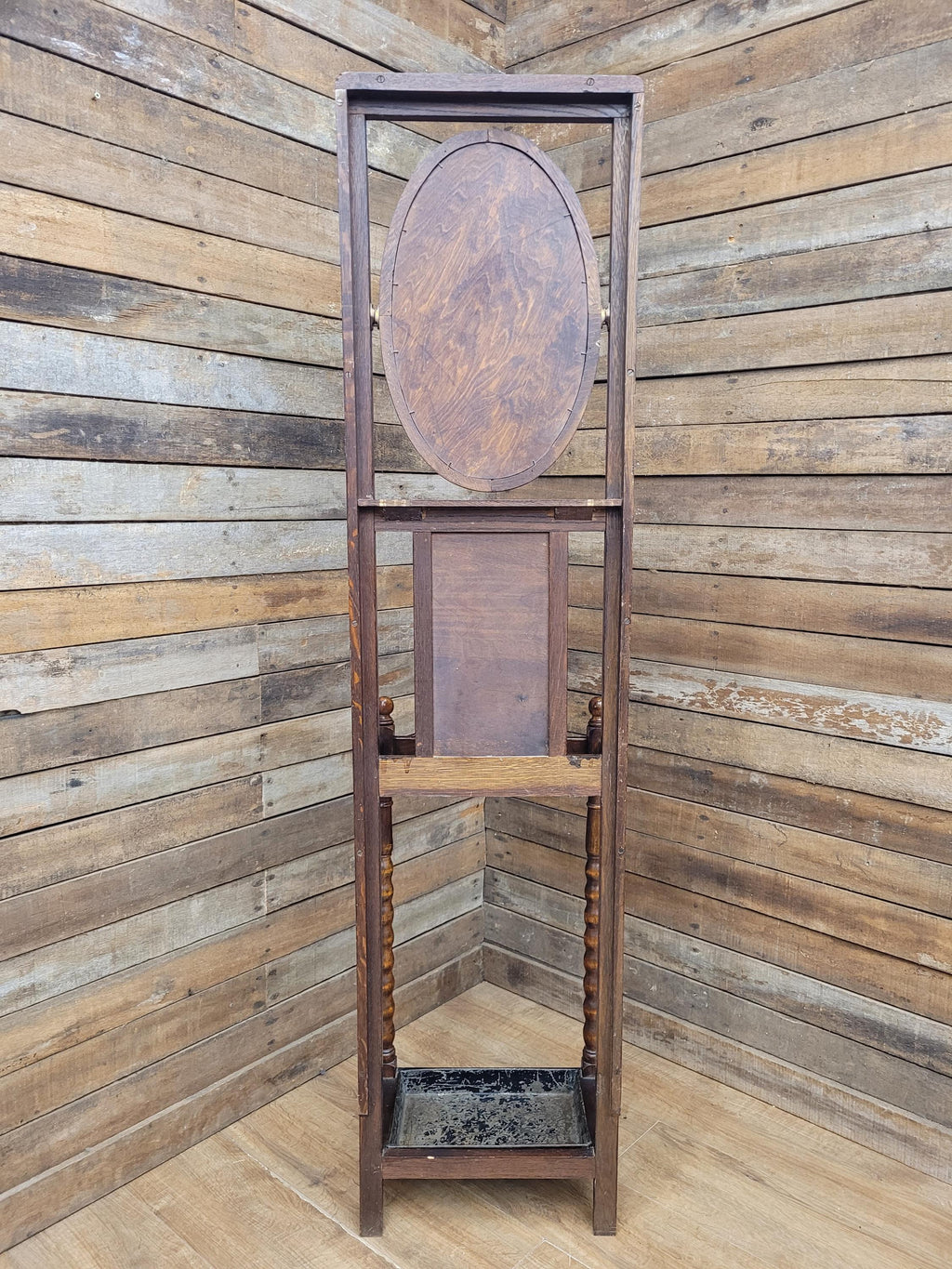 Edwardian Oak Hall Stand Arts & Craft Bevelled Mirror Original Drip Tray Antique