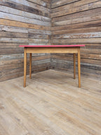 Vintage Side Table Formica Top 1960s Red Retro Tapered Legs Small Desk