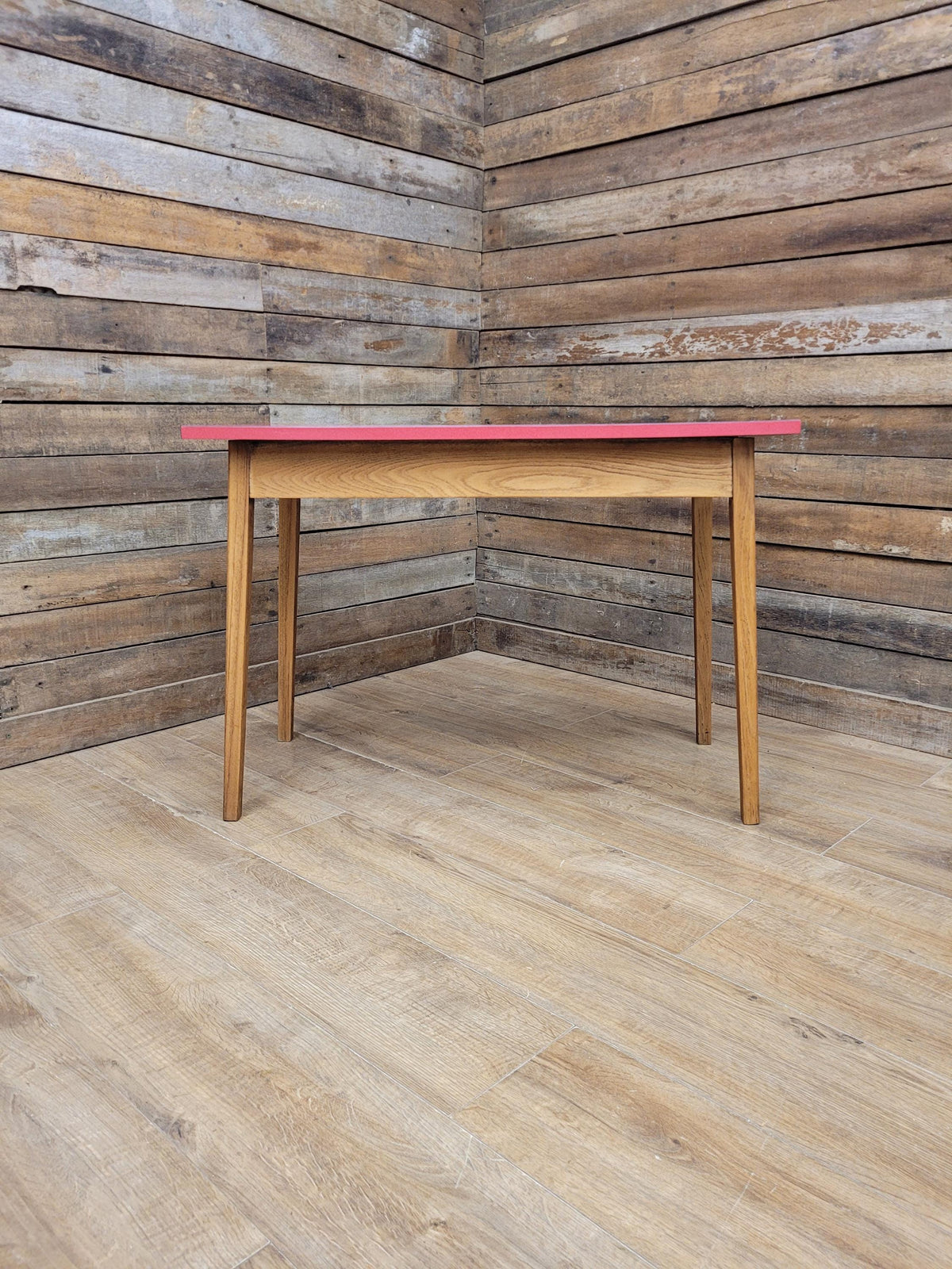 Vintage Side Table Formica Top 1960s Red Retro Tapered Legs Small Desk
