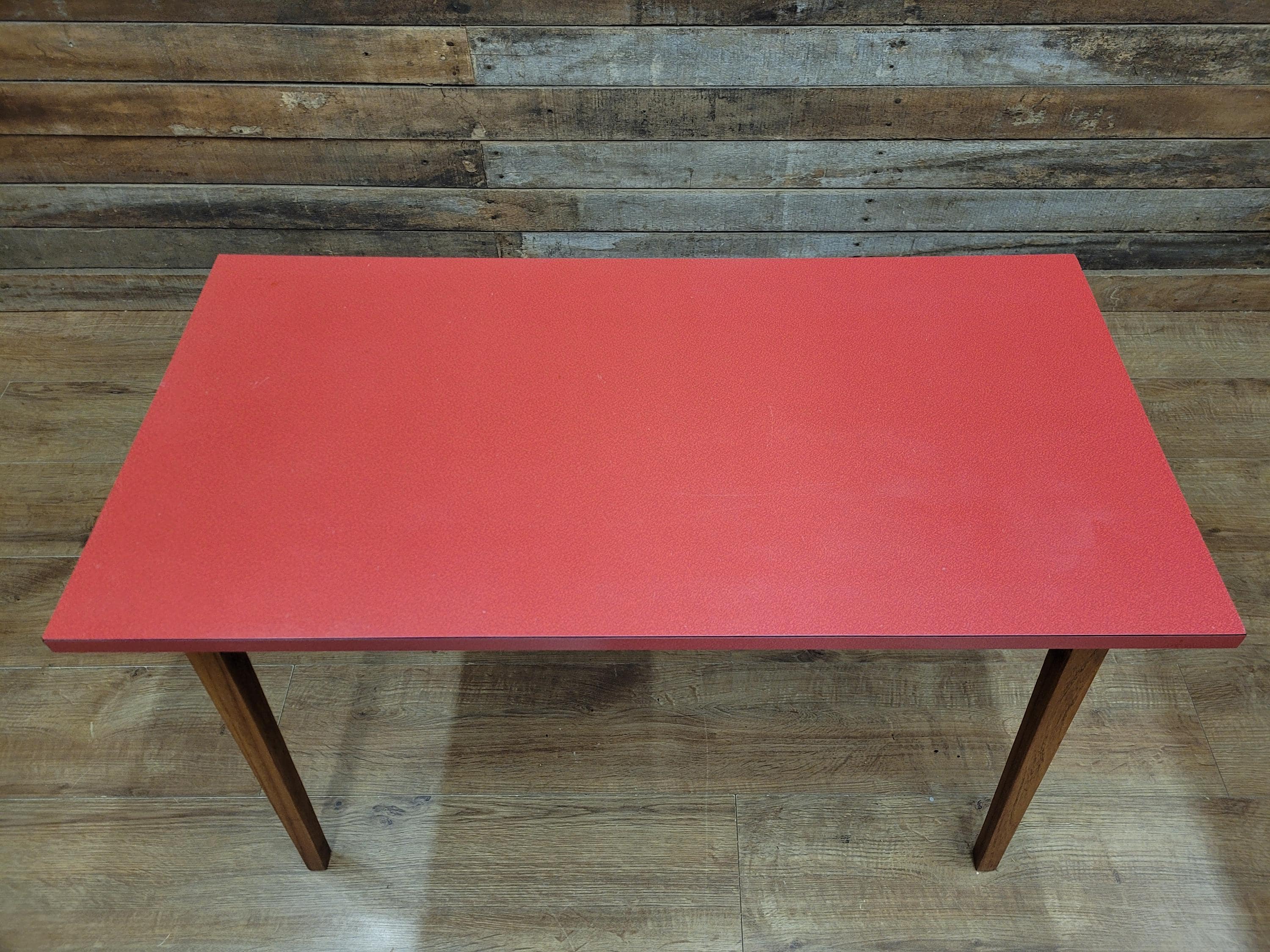 Vintage Side Table Formica Top 1960s Red Retro Tapered Legs Small Desk