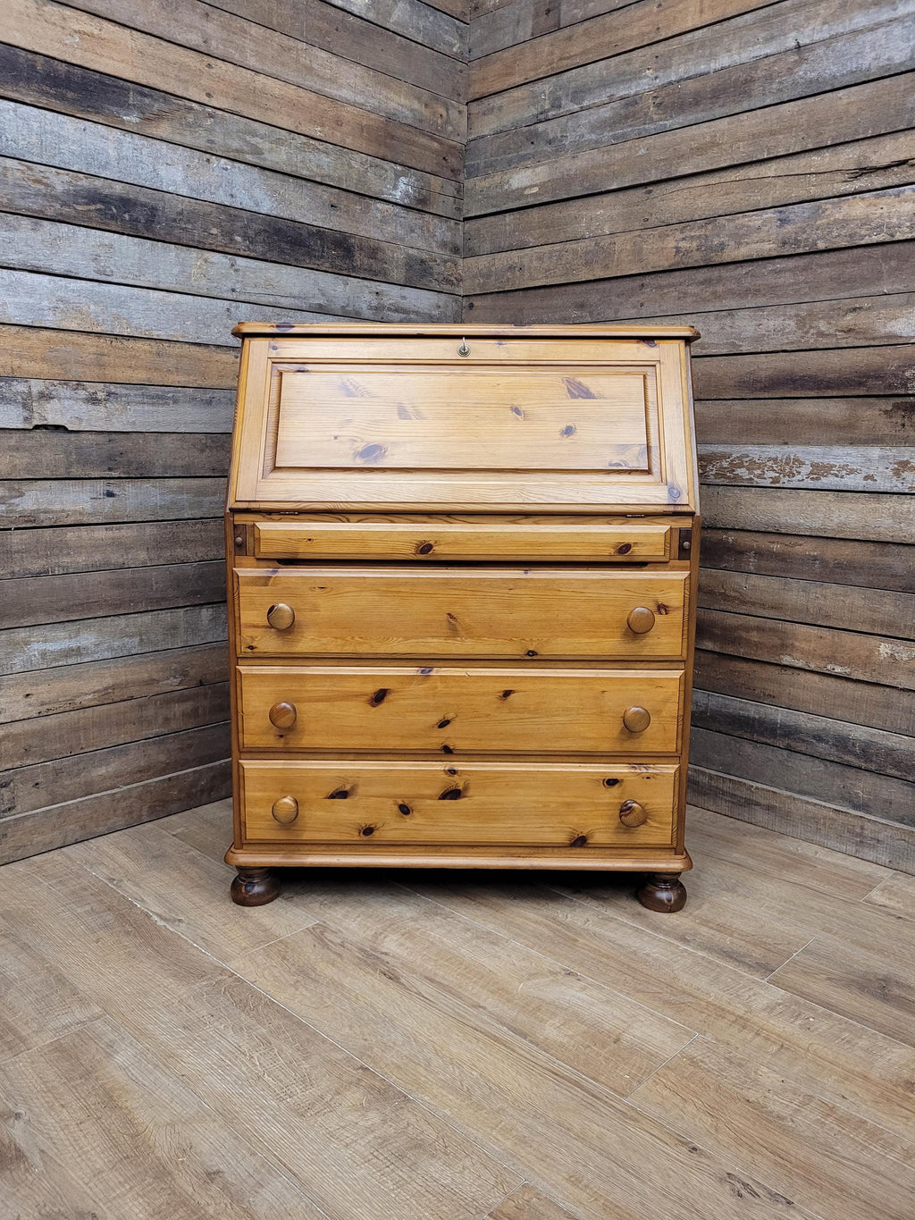 Ducal Pine Bureau Desk Vintage Writing Drop Front Drawers