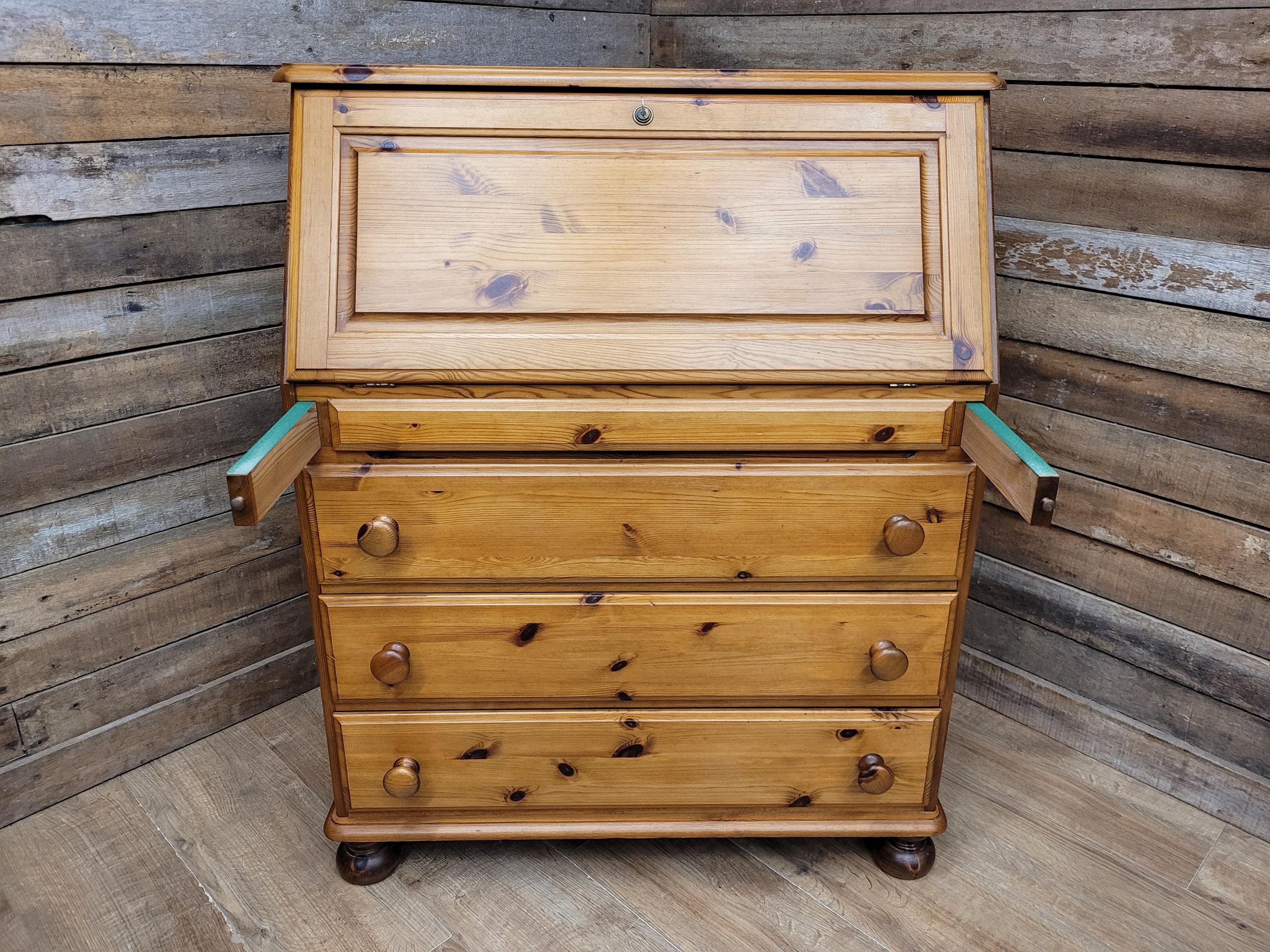 Ducal Pine Bureau Desk Vintage Writing Drop Front Drawers