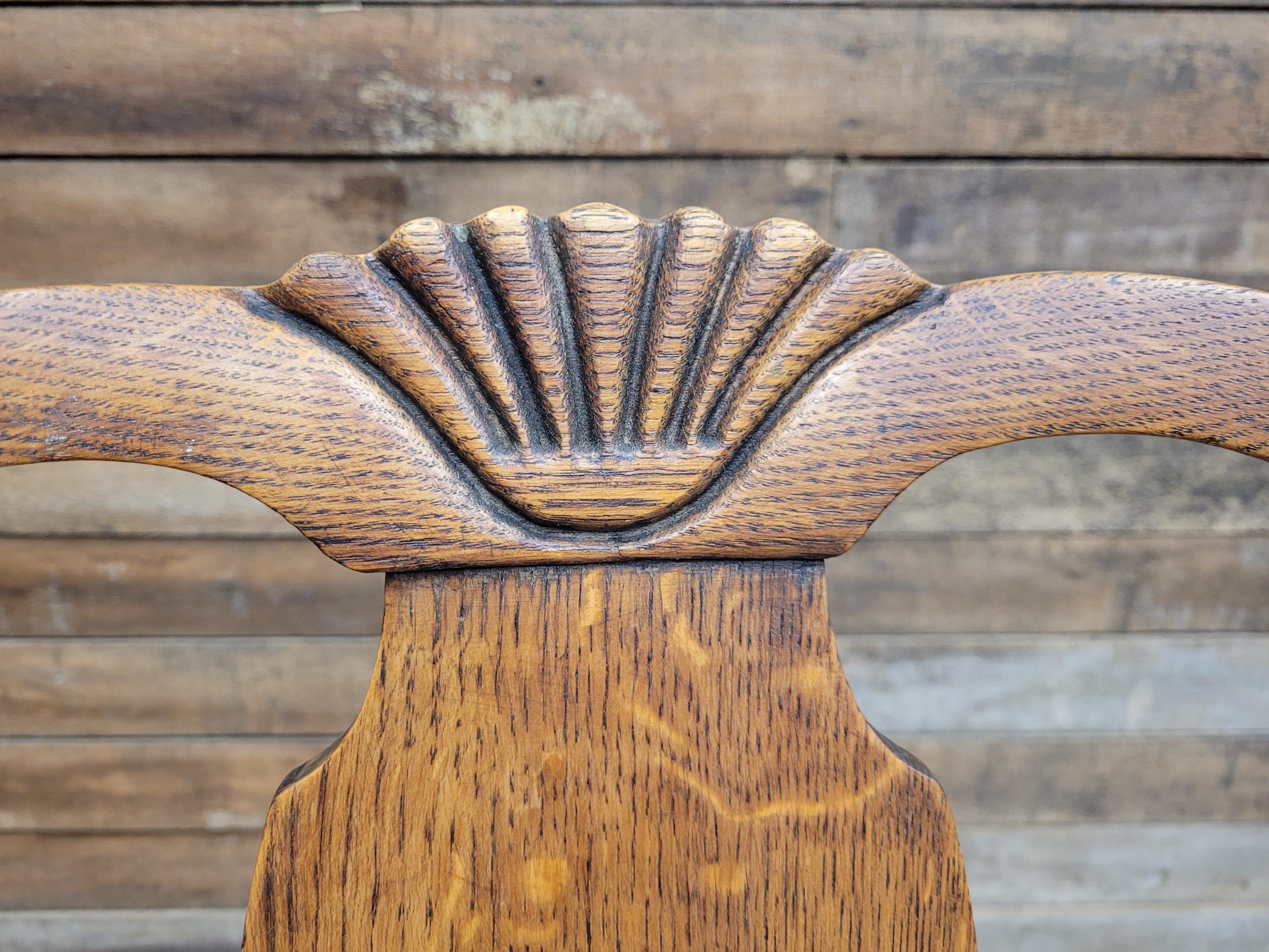 Edwardian Oak Queen Anne Style Carver Armchair Shell Carved Back