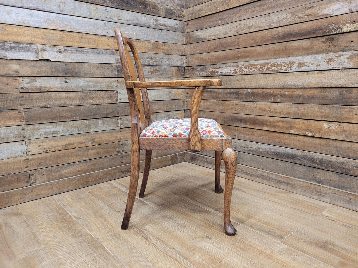 Edwardian Oak Queen Anne Style Carver Armchair Shell Carved Back