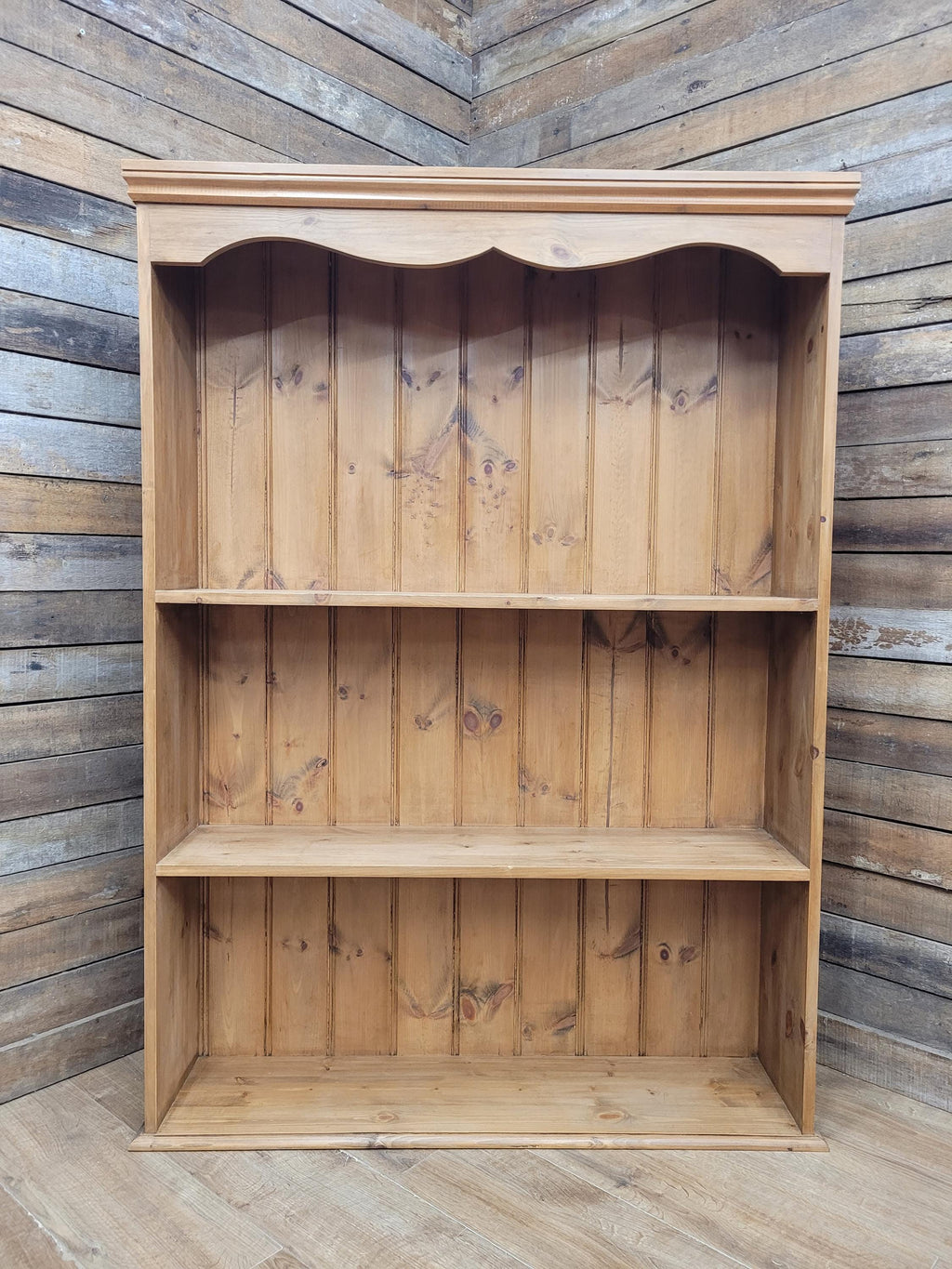 Vintage Solid Pine Open Bookcase Country House Farmhouse Shelving