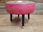 Mid Century Round Faux Leather Ottoman Footstool Atomic Pattern