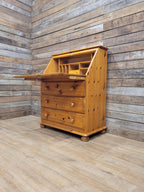 Vintage Solid Pine Bureau Writing Desk Three Drawer Secretary