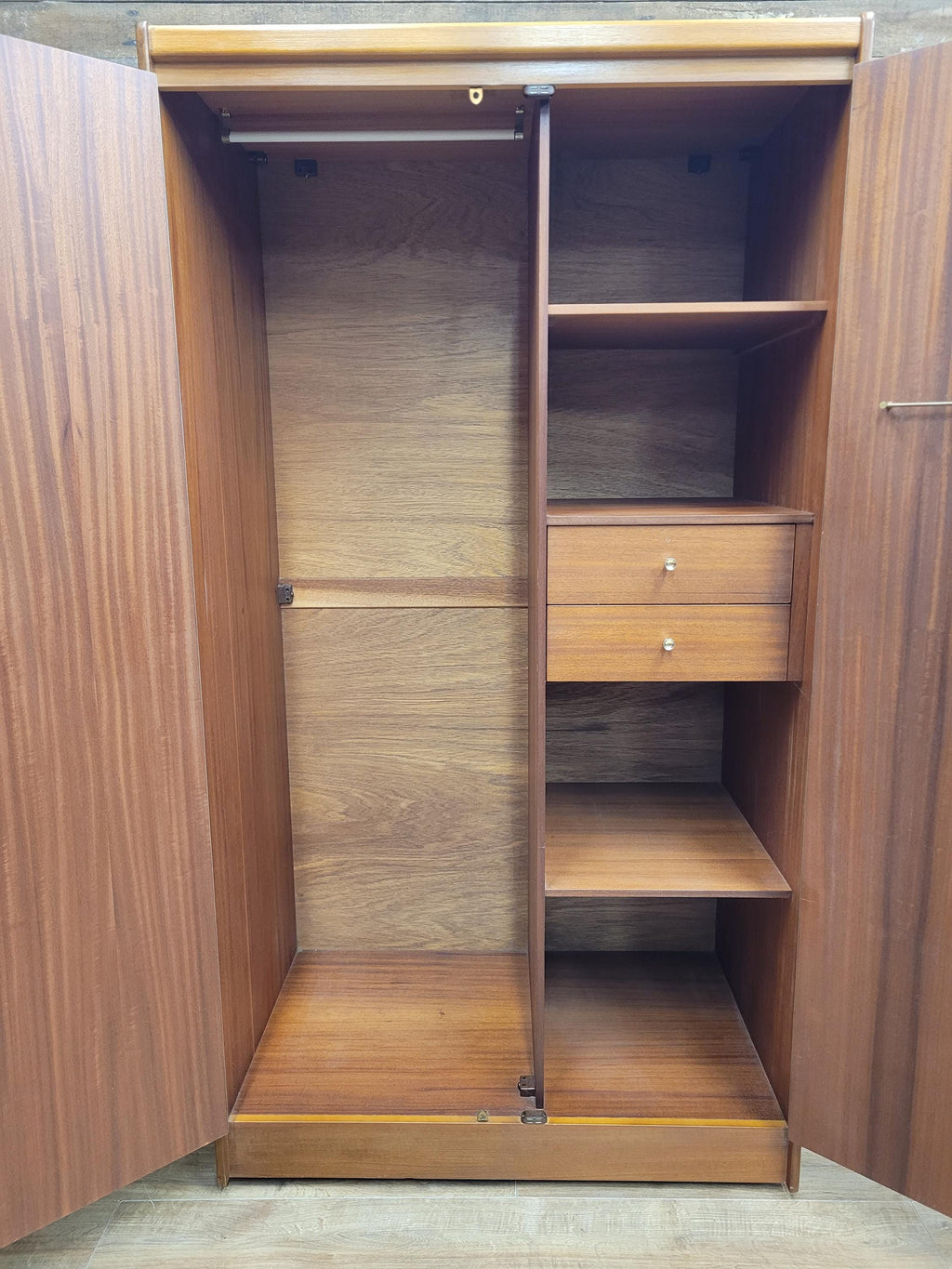 Mid Century Teak Wardrobe Double Door Fitted Interior