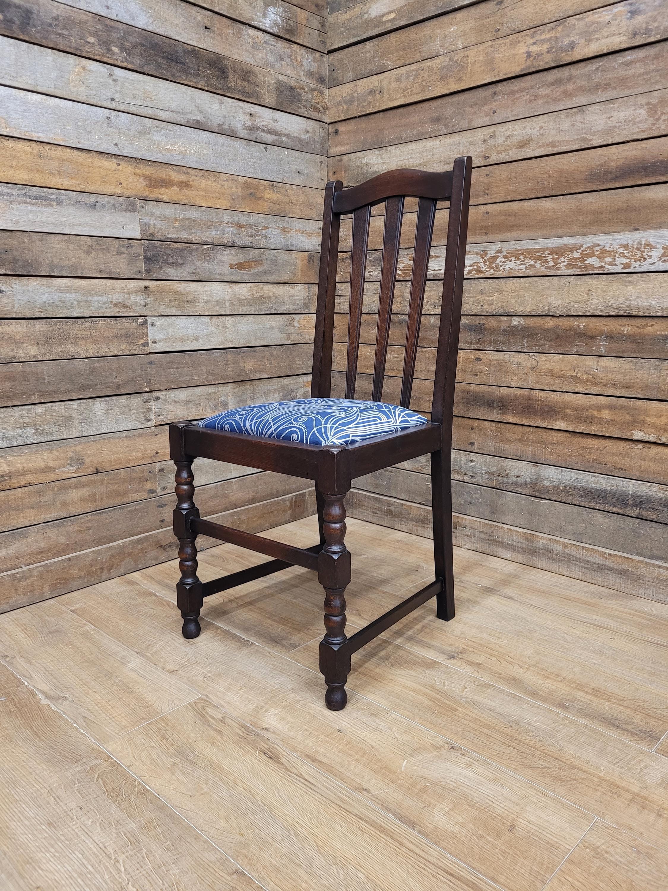 Arts And Crafts Oak Dining Chair Slat Back Upholstered Seat