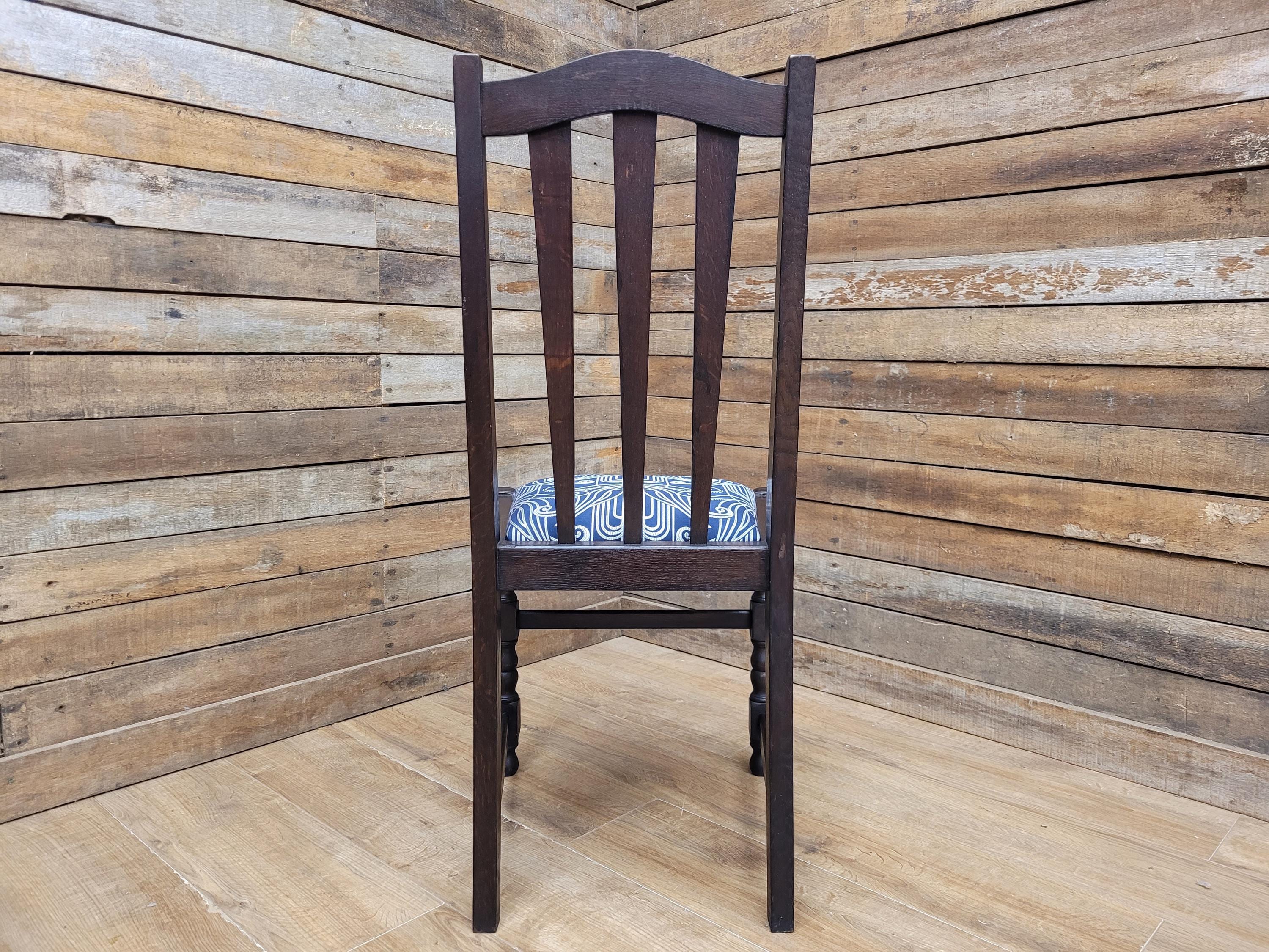 Arts And Crafts Oak Dining Chair Slat Back Upholstered Seat