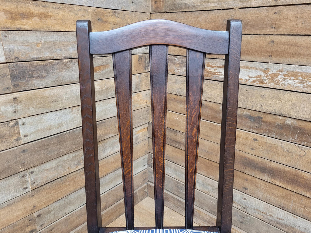 Arts And Crafts Oak Dining Chair Slat Back Upholstered Seat