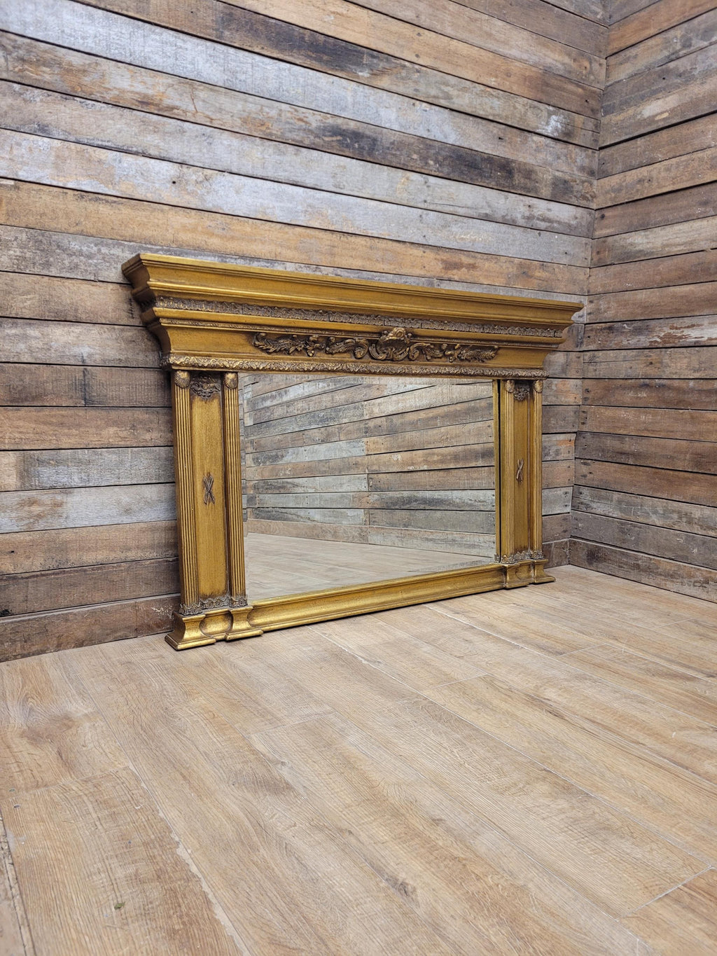 Regency Style Giltwood Overmantel Mirror Architectural Classical Frame