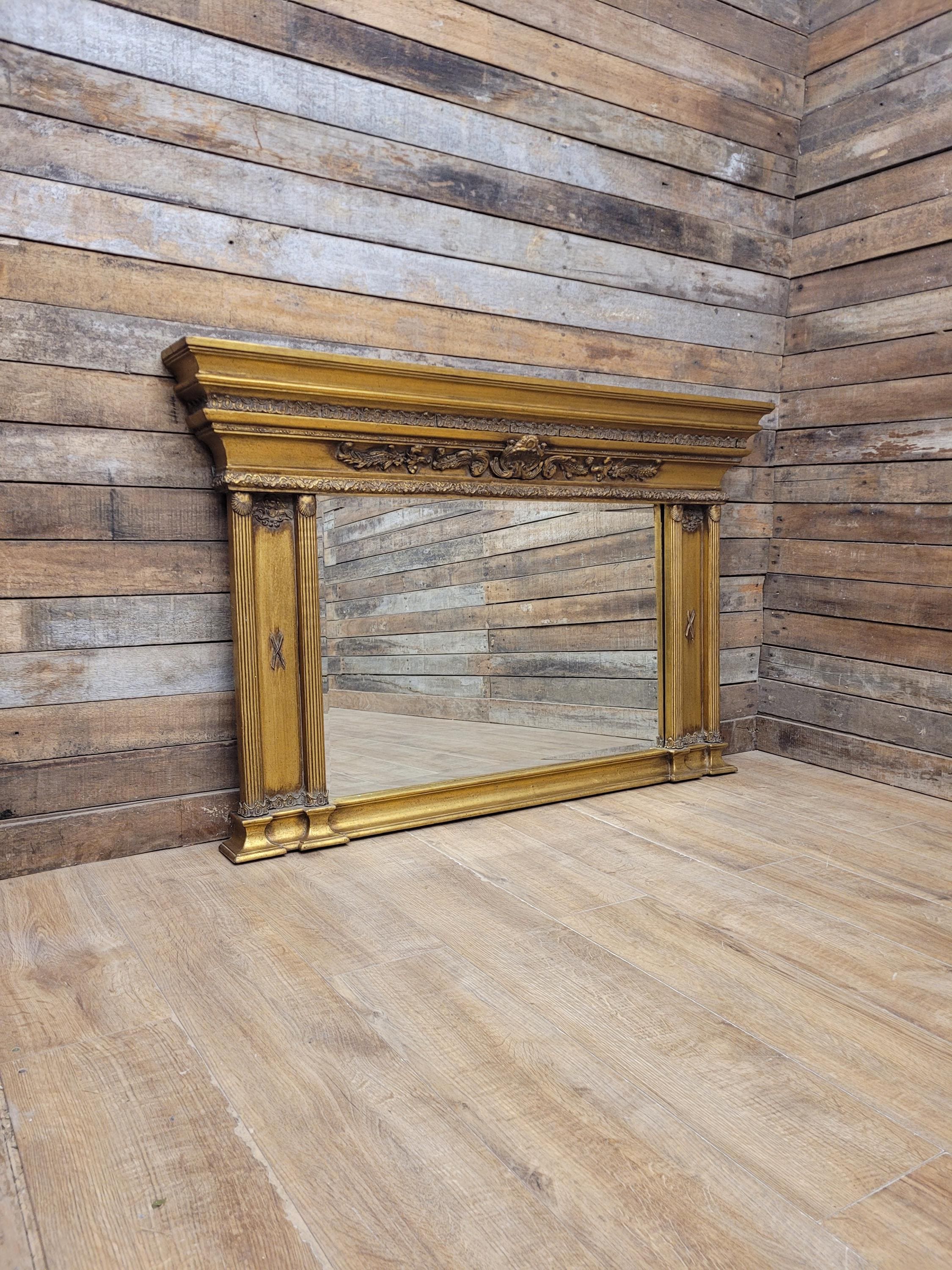 Regency Style Giltwood Overmantel Mirror Architectural Classical Frame