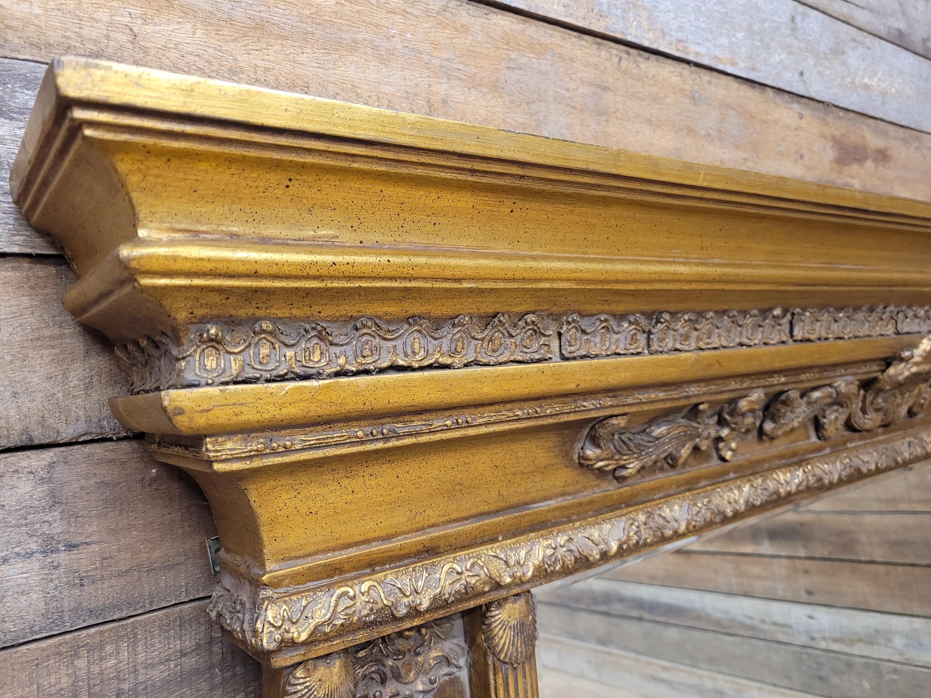 Regency Style Giltwood Overmantel Mirror Architectural Classical Frame