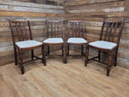 Set Of Four Oak Dining Chairs Neutral Chenille Upholstered Seats