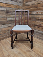 Set Of Four Oak Dining Chairs Neutral Chenille Upholstered Seats