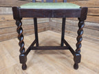 Edwardian Oak Barley Twist Dining Chair Green Velour Upholstered Seat