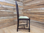 Edwardian Oak Barley Twist Dining Chair Green Velour Upholstered Seat