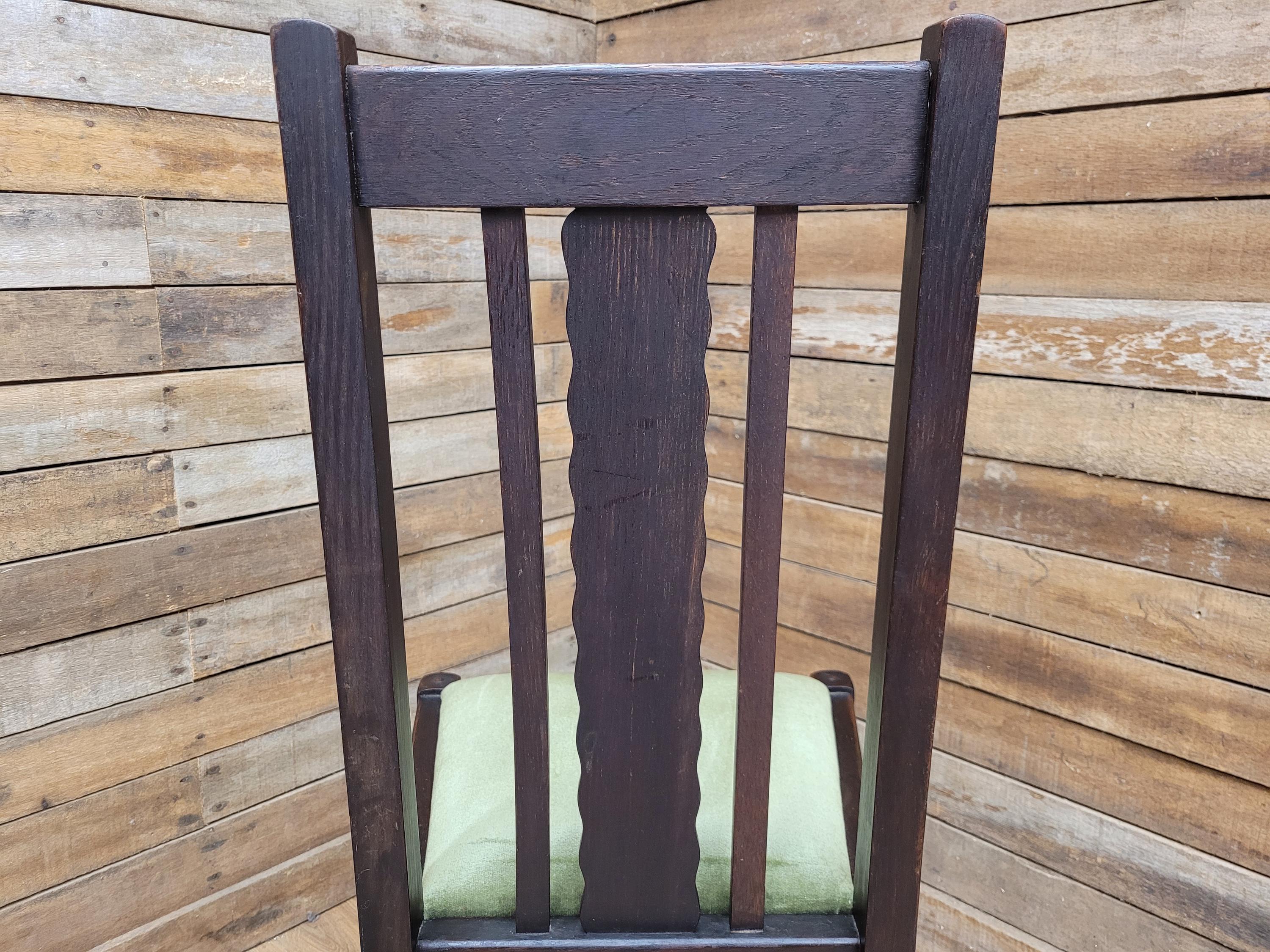 Edwardian Oak Barley Twist Dining Chair Green Velour Upholstered Seat