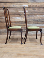 Pair Of Oak Queen Anne Style Dining Chairs Olive Velvet Seats