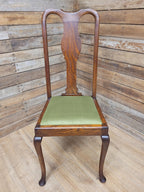 Pair Of Oak Queen Anne Style Dining Chairs Olive Velvet Seats