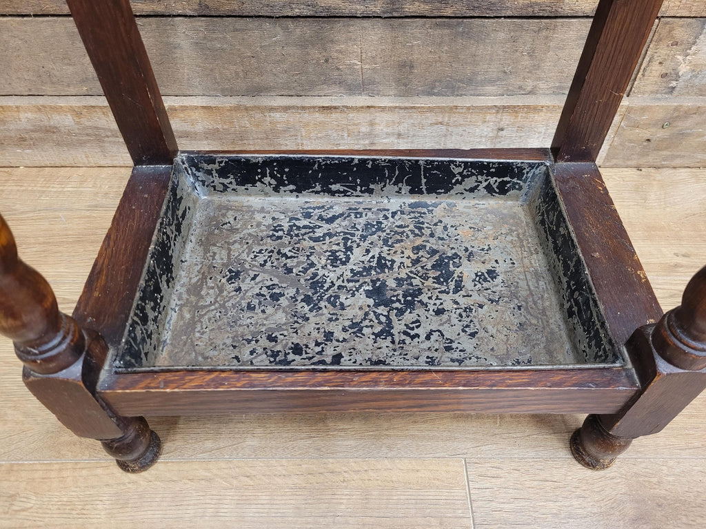 Edwardian Oak Hall Stand Arts & Craft Bevelled Mirror Original Drip Tray Antique