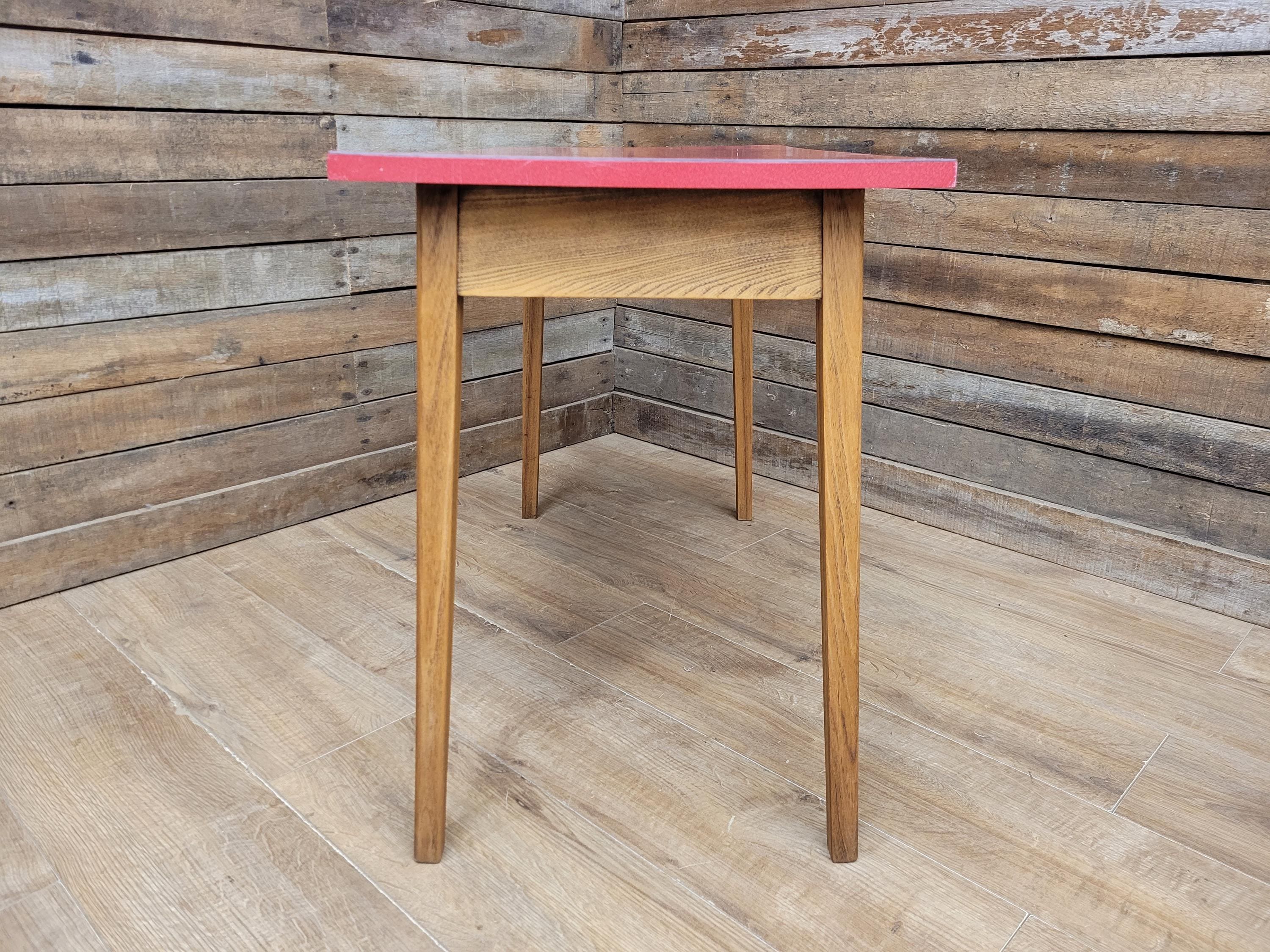 Vintage Side Table Formica Top 1960s Red Retro Tapered Legs Small Desk