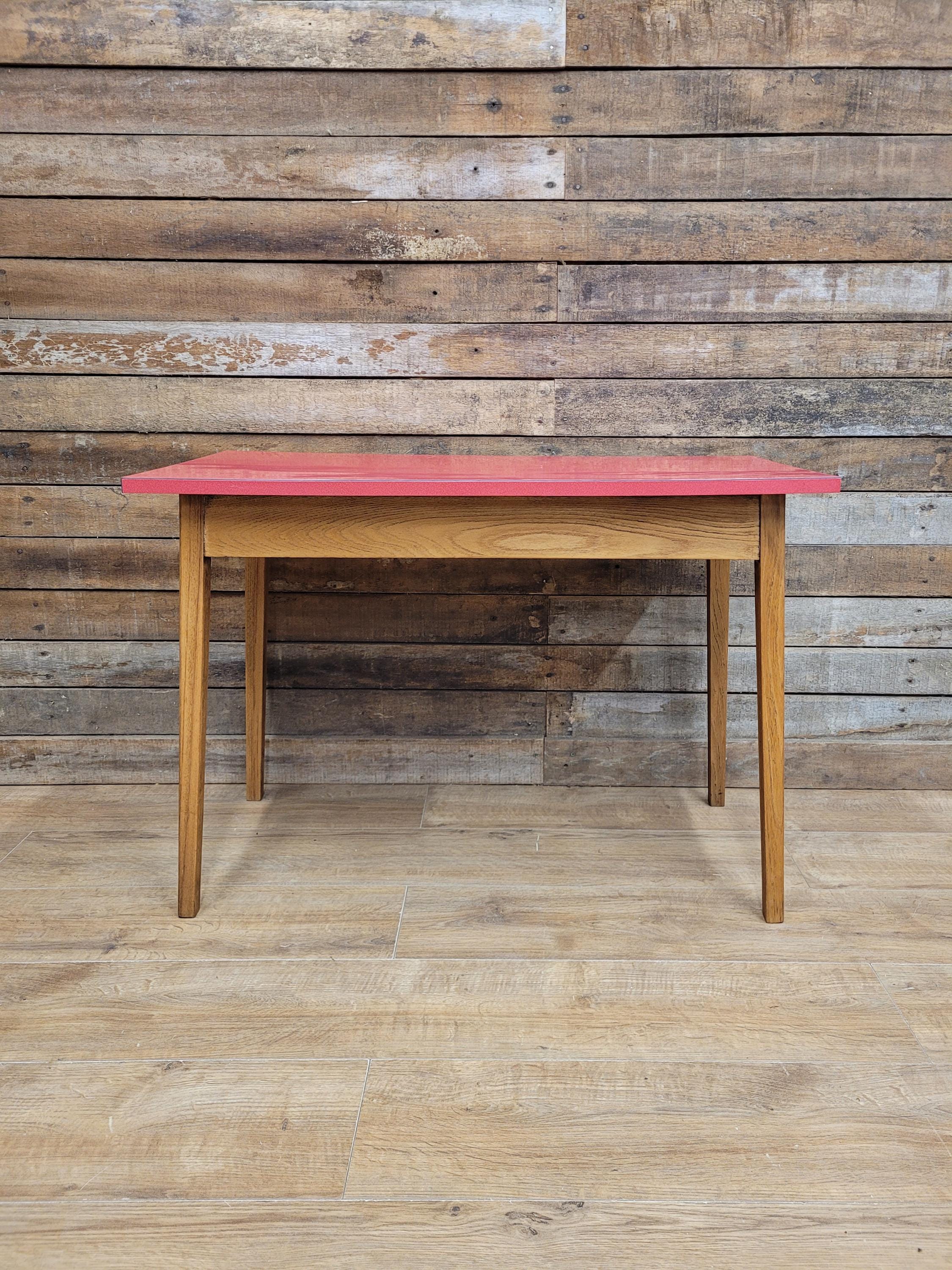 Vintage Side Table Formica Top 1960s Red Retro Tapered Legs Small Desk