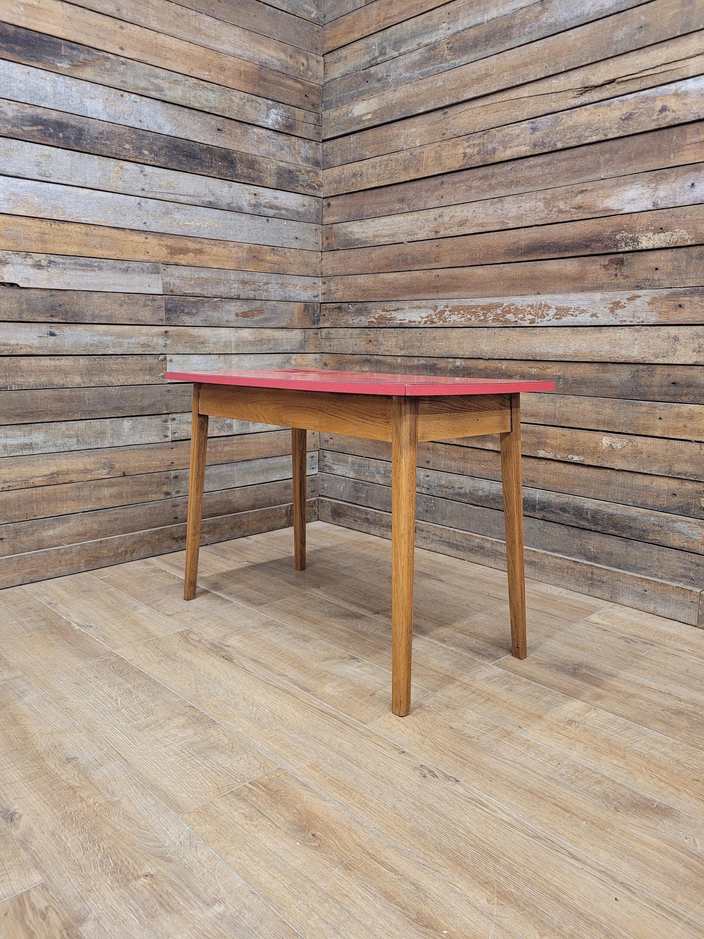 Vintage Side Table Formica Top 1960s Red Retro Tapered Legs Small Desk