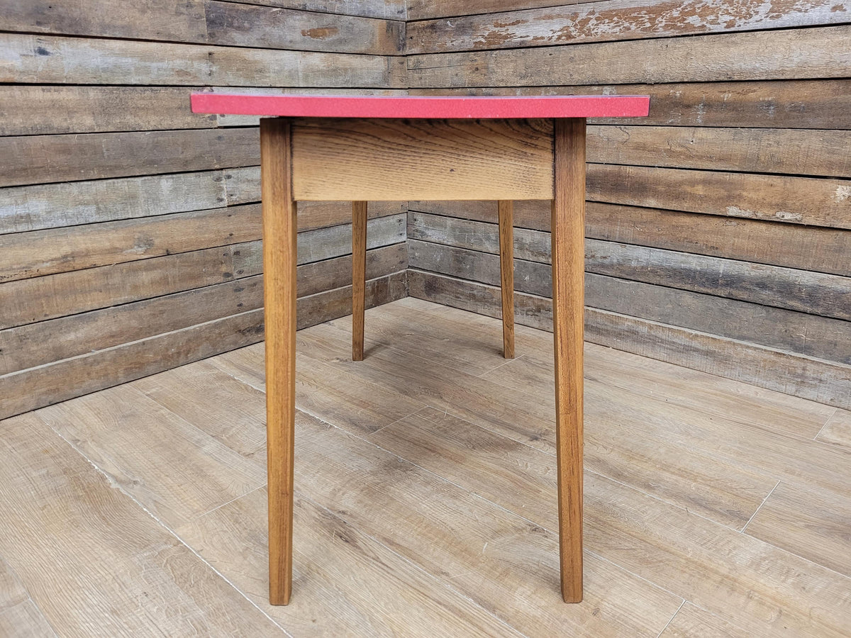Vintage Side Table Formica Top 1960s Red Retro Tapered Legs Small Desk