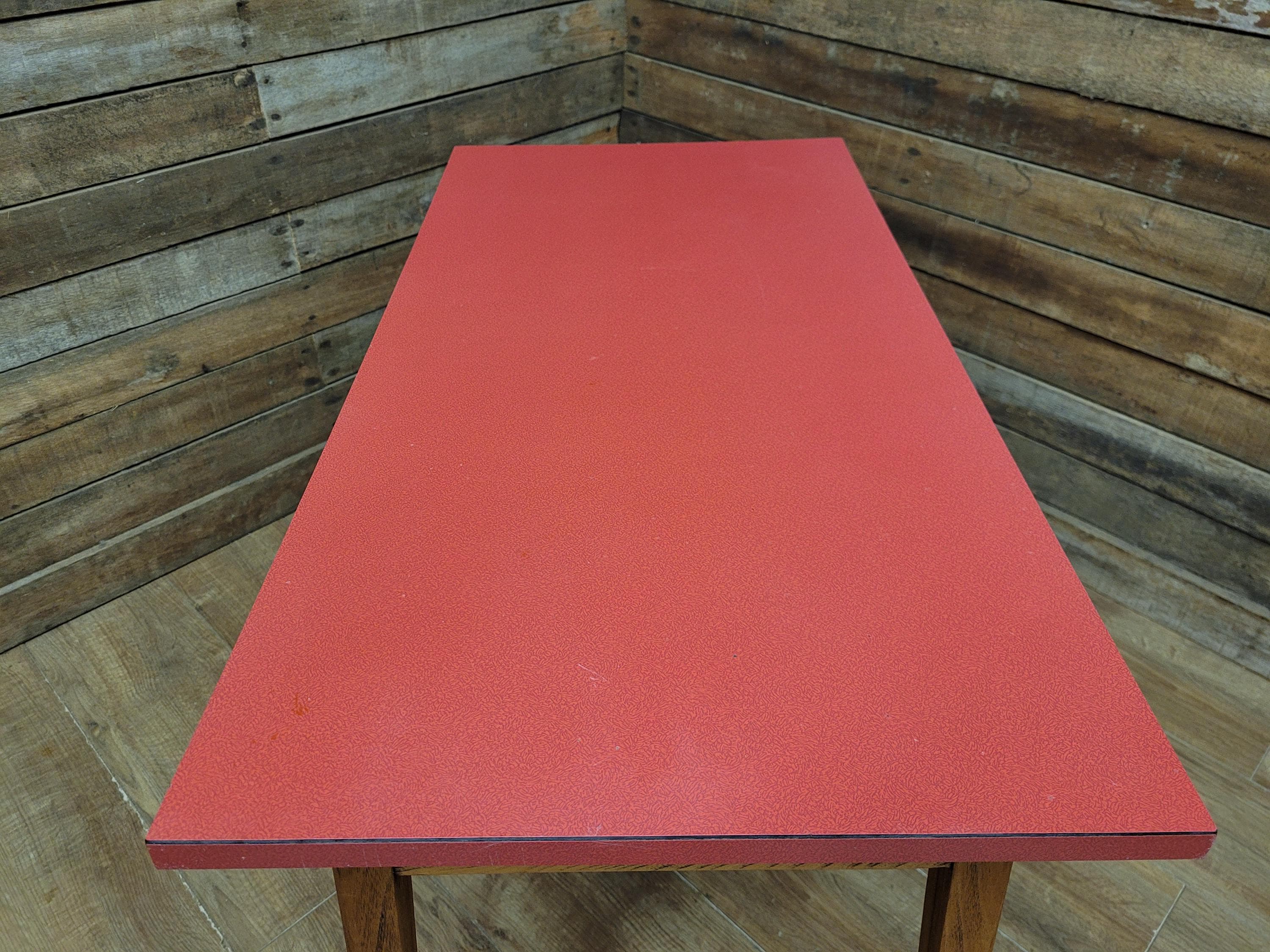 Vintage Side Table Formica Top 1960s Red Retro Tapered Legs Small Desk