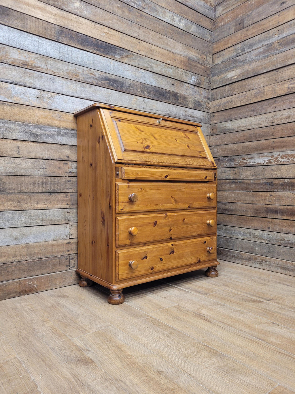 Ducal Pine Bureau Desk Vintage Writing Drop Front Drawers