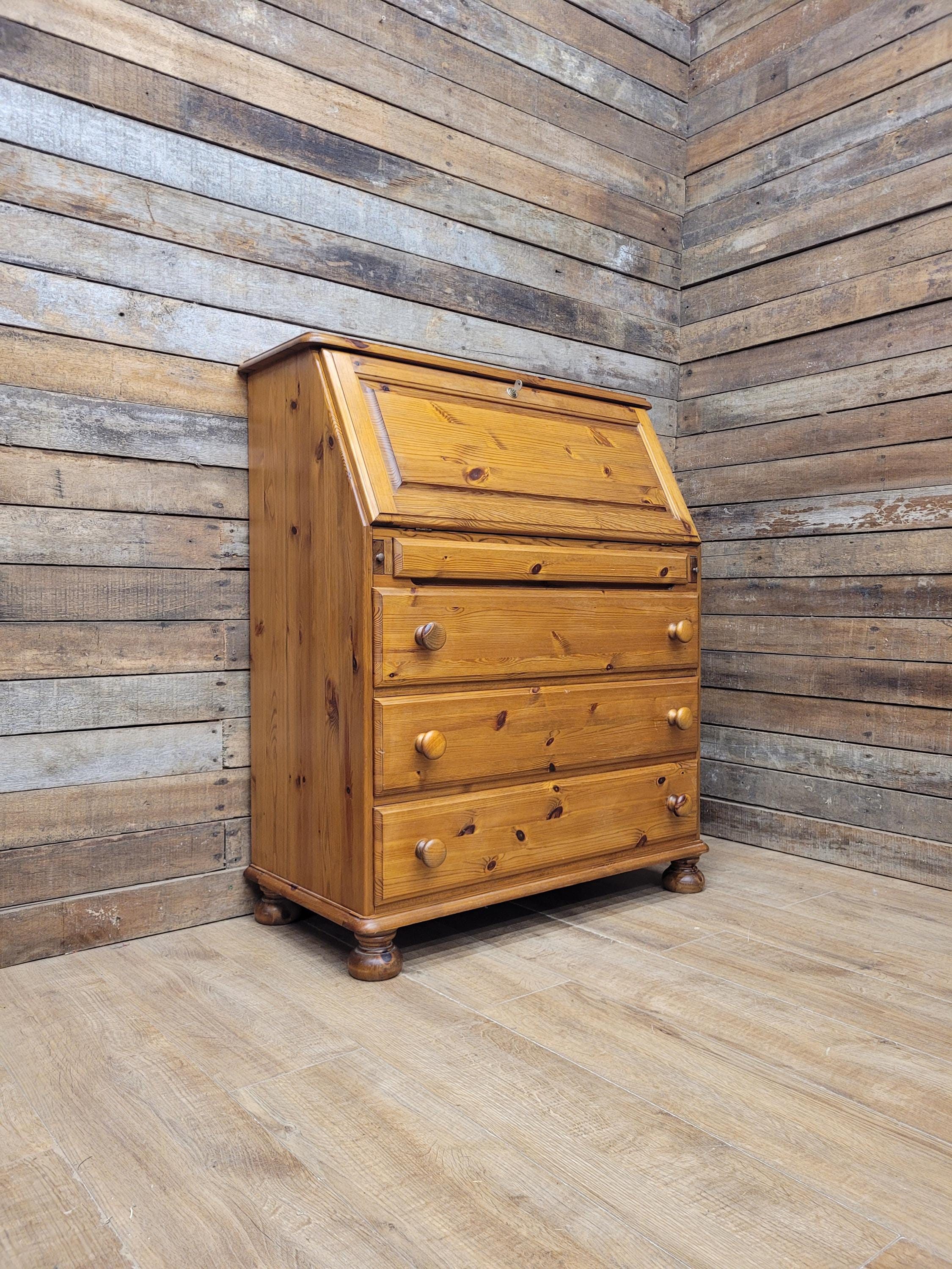 Ducal Pine Bureau Desk Vintage Writing Drop Front Drawers