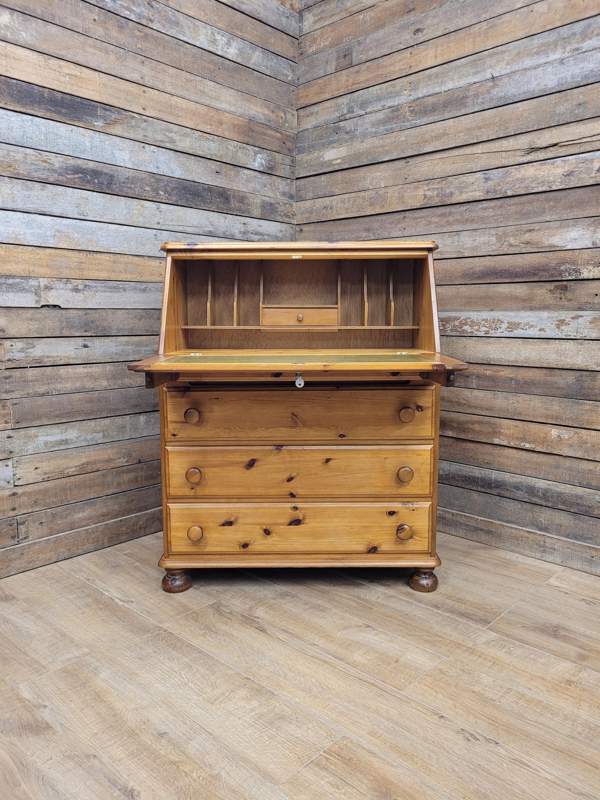 Ducal Pine Bureau Desk Vintage Writing Drop Front Drawers