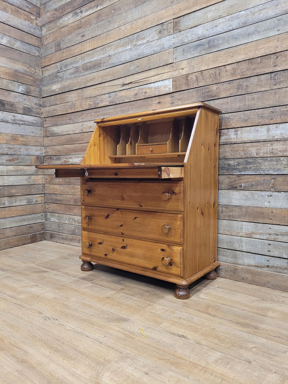 Ducal Pine Bureau Desk Vintage Writing Drop Front Drawers