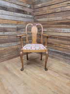 Edwardian Oak Queen Anne Style Carver Armchair Shell Carved Back