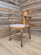 Edwardian Oak Queen Anne Style Carver Armchair Shell Carved Back