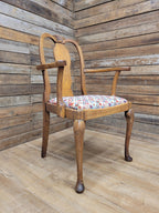 Edwardian Oak Queen Anne Style Carver Armchair Shell Carved Back