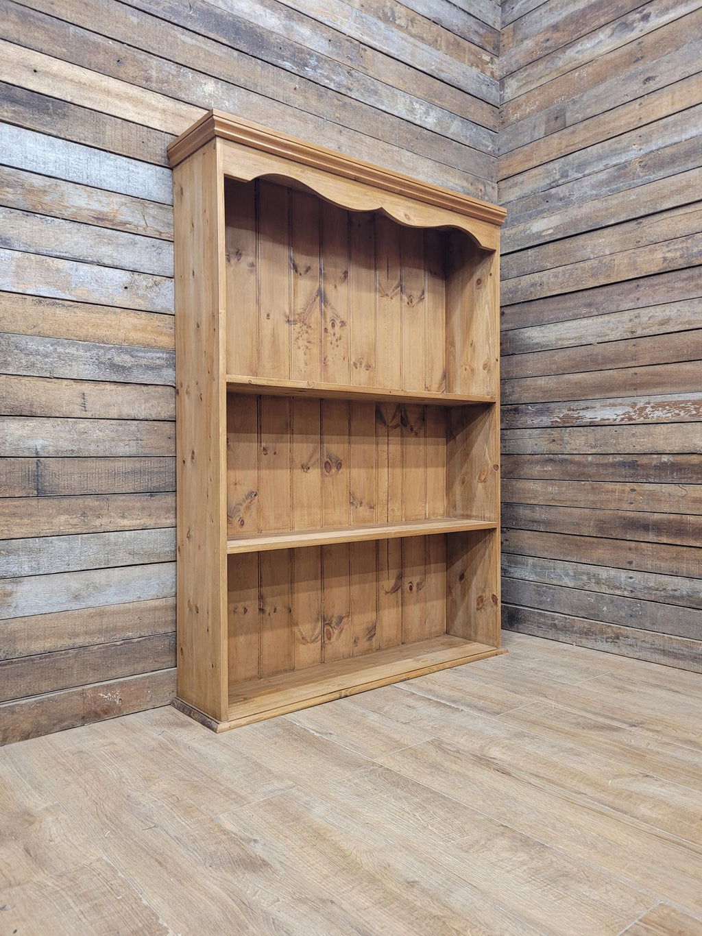 Vintage Solid Pine Open Bookcase Country House Farmhouse Shelving