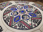 Mid Century Round Faux Leather Ottoman Footstool Atomic Pattern