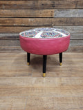 Mid Century Round Faux Leather Ottoman Footstool Atomic Pattern