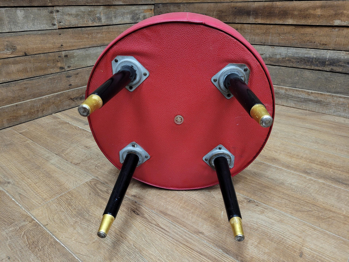 Mid Century Round Faux Leather Ottoman Footstool Atomic Pattern